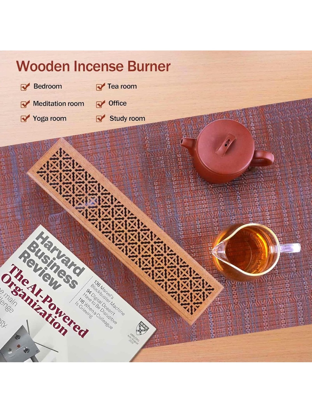 Decorative Wooden Incense Burner Holder — Natural Brown